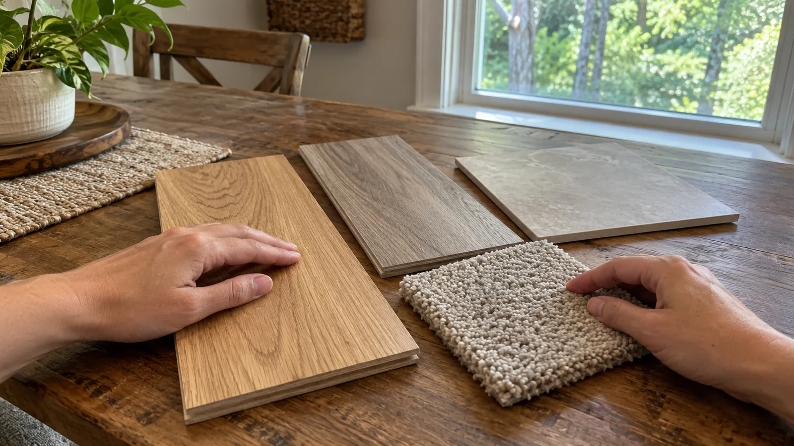 Flooring samples arranged for material selection